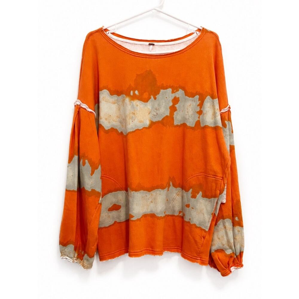 Free People Feels Right Oversized Orange Tie-Dye Long Sleeve Pullover Size XS - Picture 2 of 4